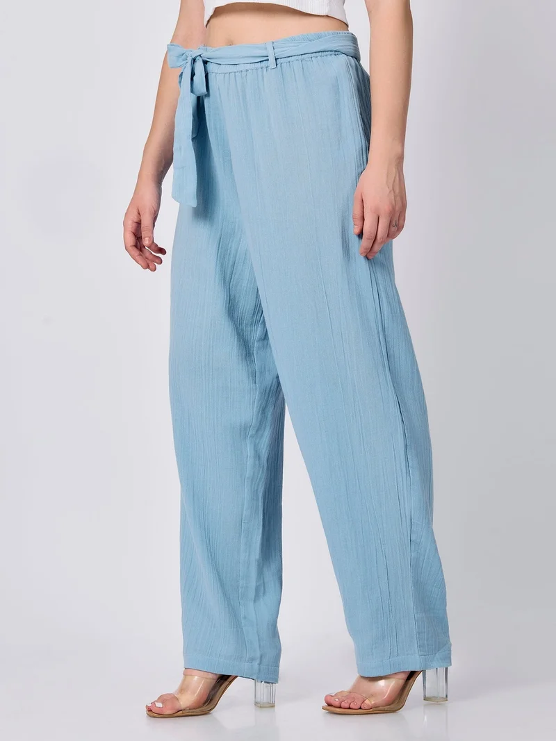 Outzidr blue Blue Printed Straight Fit Trouser for Women | Best Price UAE